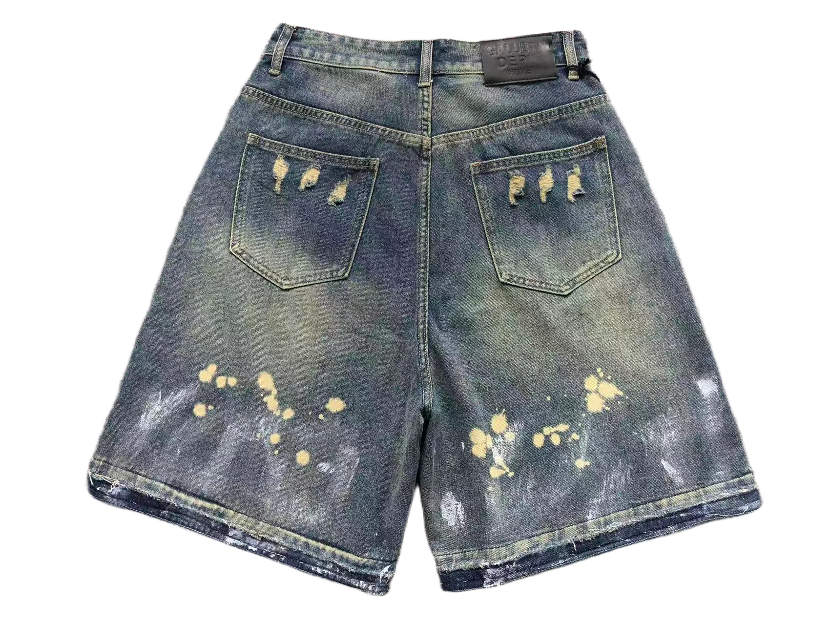 Blue denim shorts with paint-detail finish